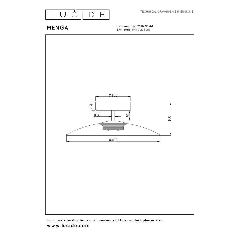 Strakke plafondlamp Menga Ø 40cm wit glas Premium by Lucide 5411212251213