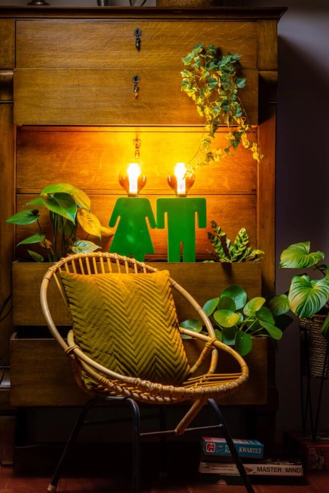 Houten tafellamp Eve Velvet groen ETH 8720195301530
