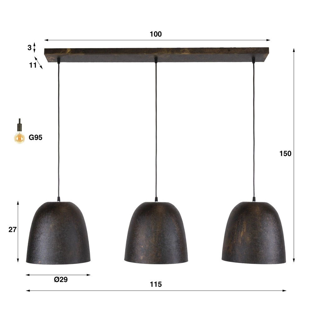 Industriële kantoor lamp Nova 3-lichts Lyora 8716803511507