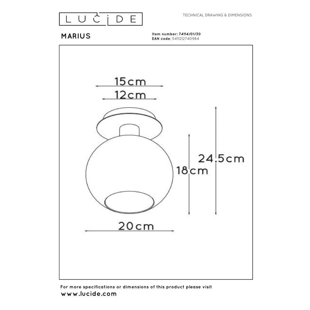 Plafondlamp Marius zwart met smoke glas Lucide 5411212740984