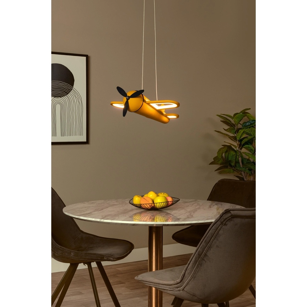 Kinderkamer hanglamp Fokker vliegtuig geel Lucide 5411212771483
