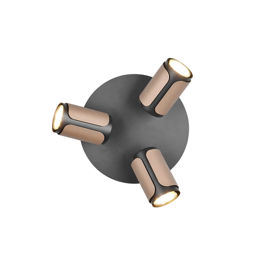 3-lichts opbouwspot Gillan zwart met bruin Trio 4017807640441