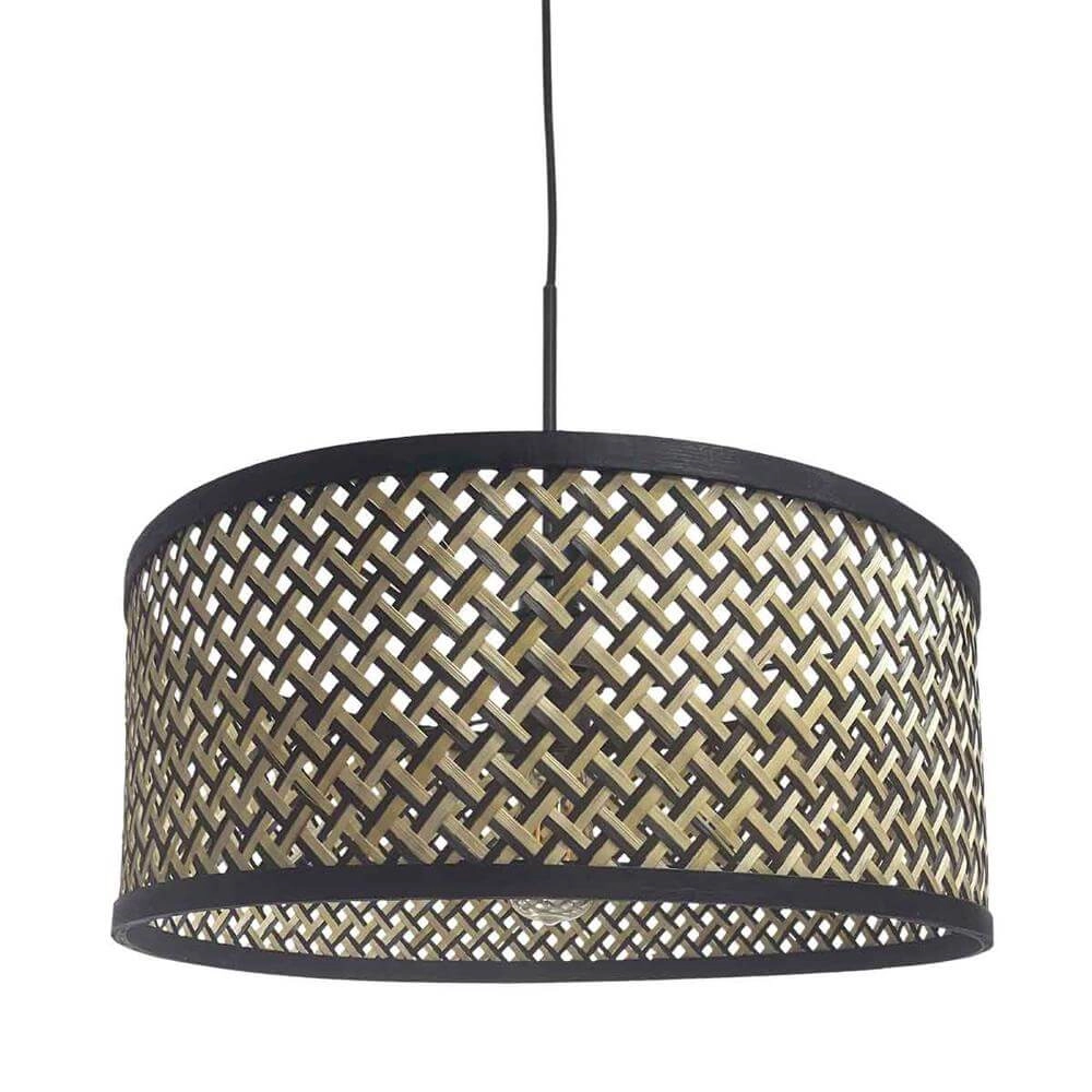 Hanglamp Sparkled Light zwart met bamboe kap Ø 50cm Hanglamp Sparkled Light zwart met bamboe kap Ø 50cm