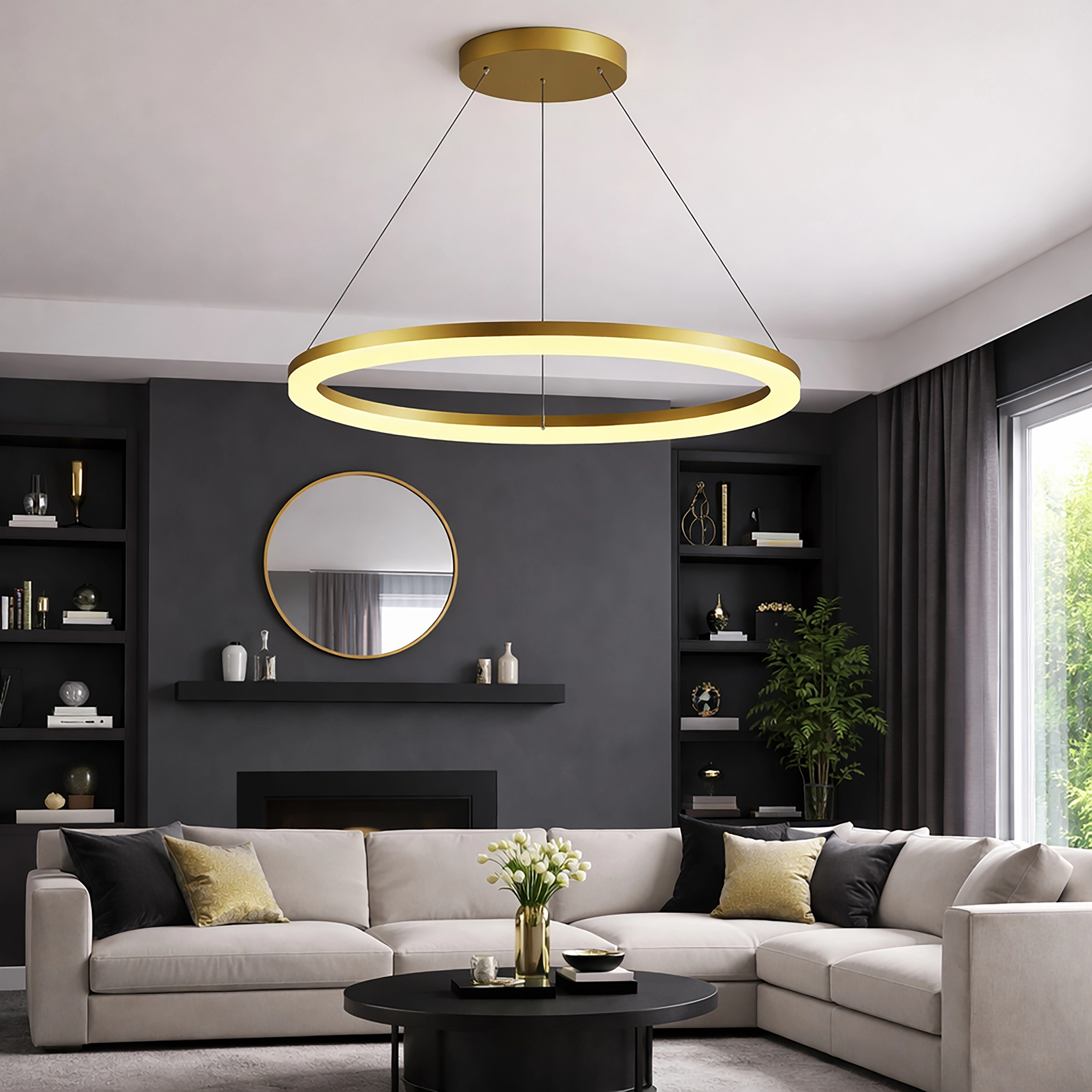 Strakke hanglamp Ara Ø 150cm goud Lyora 5053423316062