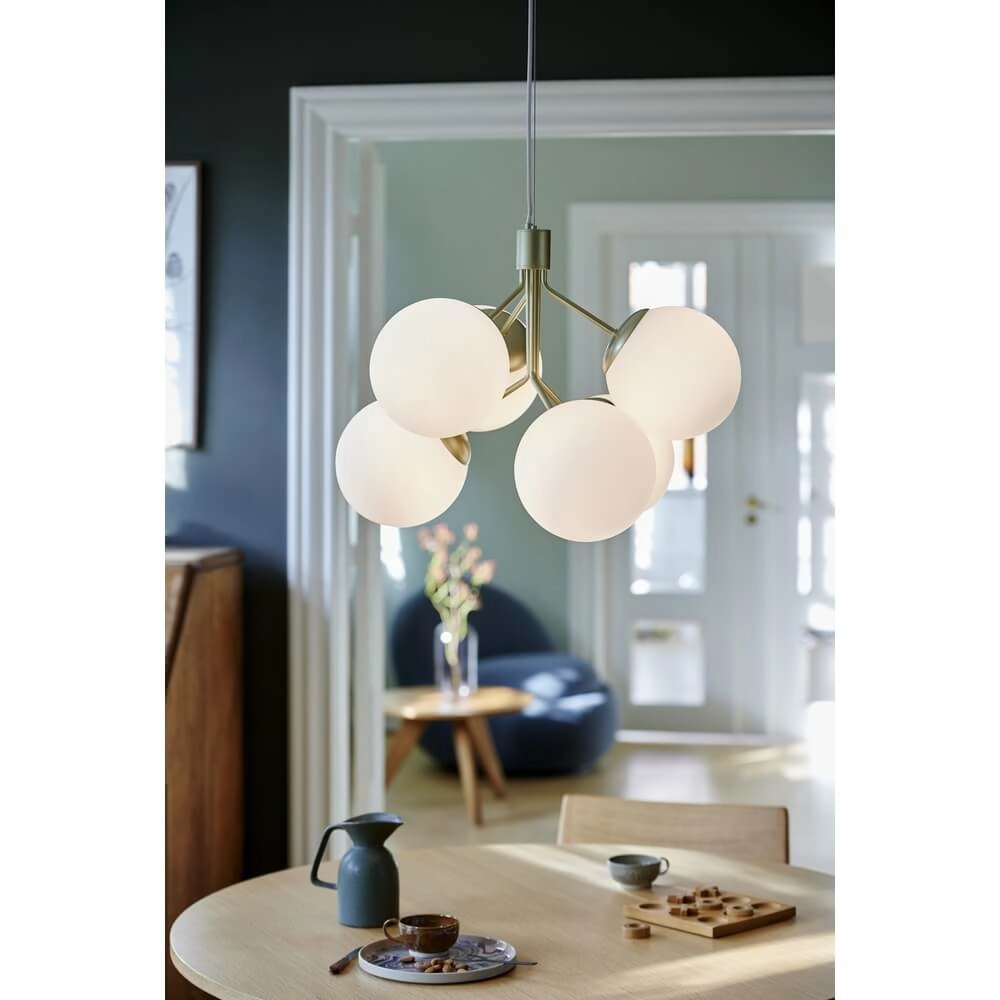 6-lichts hanglamp Ivona goud met wit glas Nordlux 5704924005343