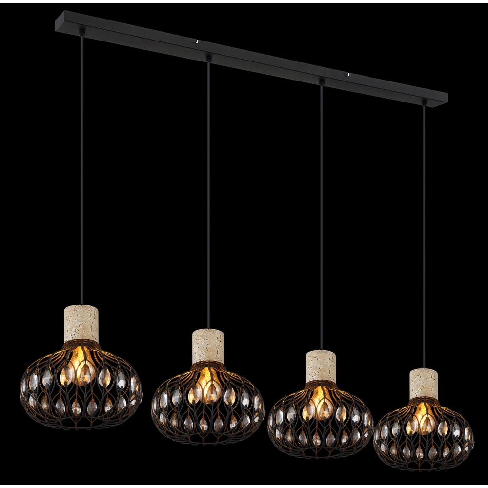 4-lichts hanglamp Dorthy landelijk zwart Globo 9007371572069