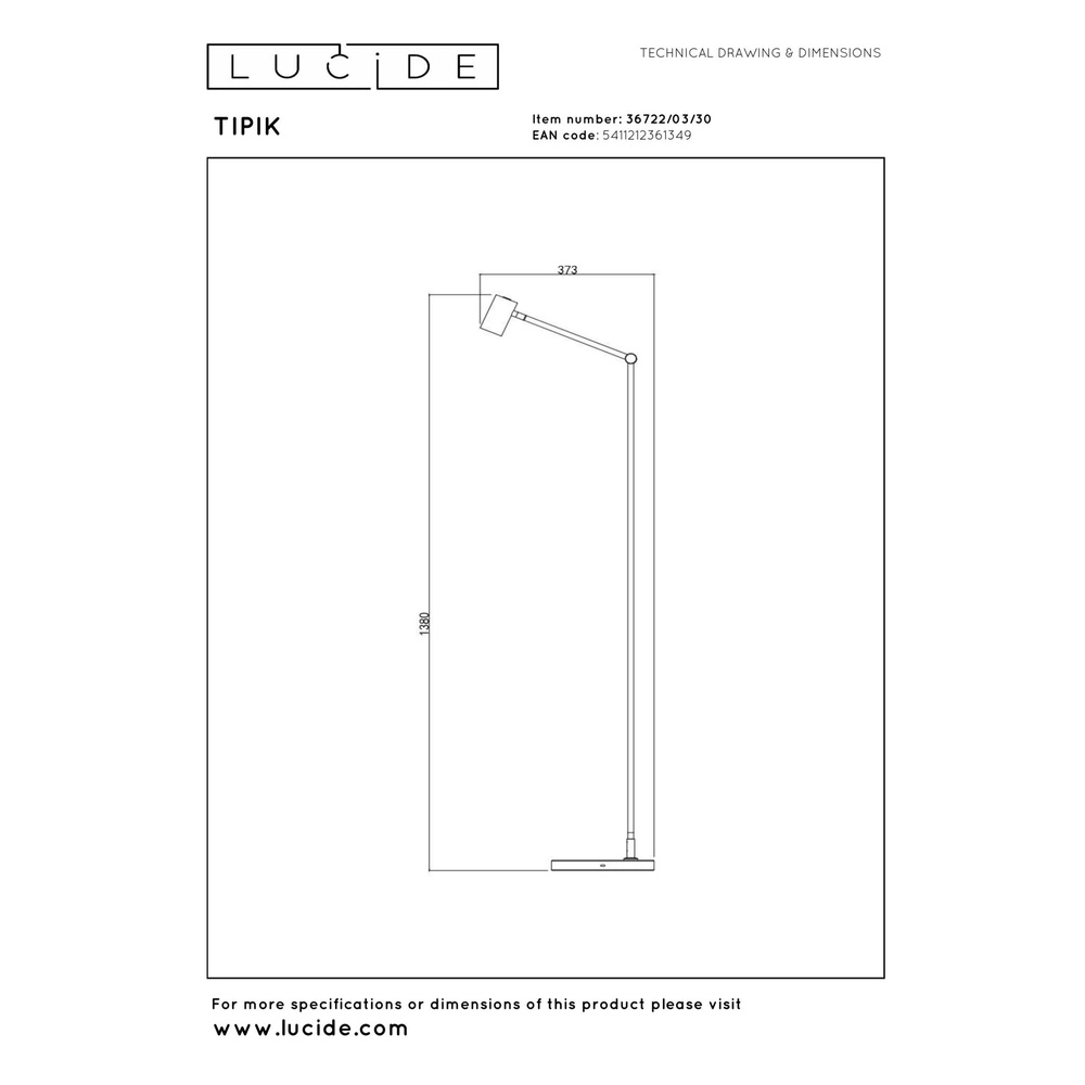 Oplaadbare vloerlamp Tipik zwart Lucide 5411212361349