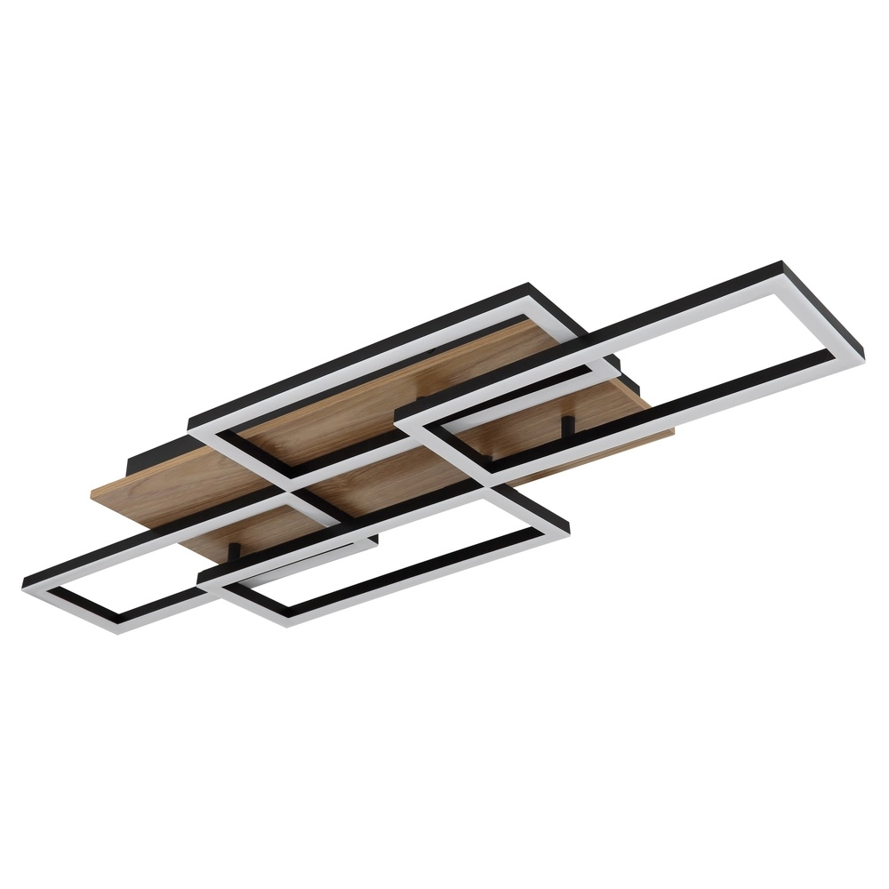 Design plafondlamp Jeffry zwart met hout Globo 9007371533824