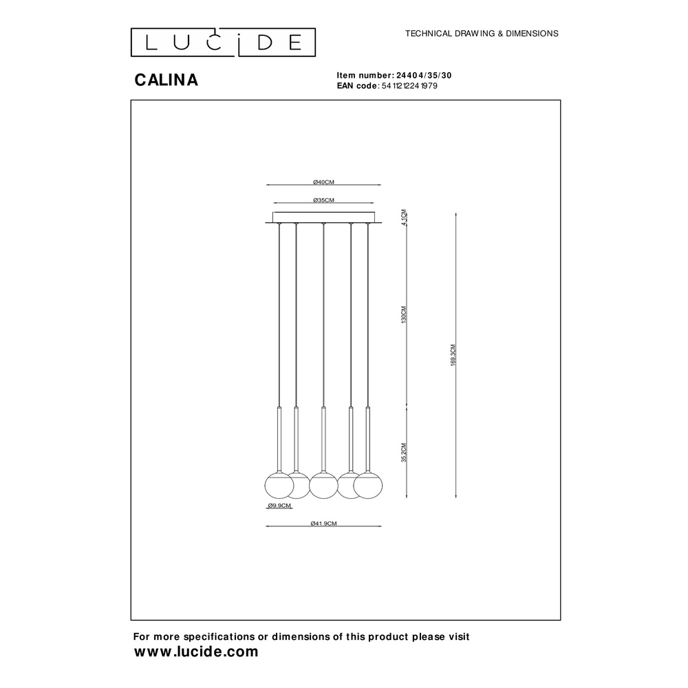 Vide hanglamp Calina 5-lichts met witte bollen Premium by Lucide 5411212241979