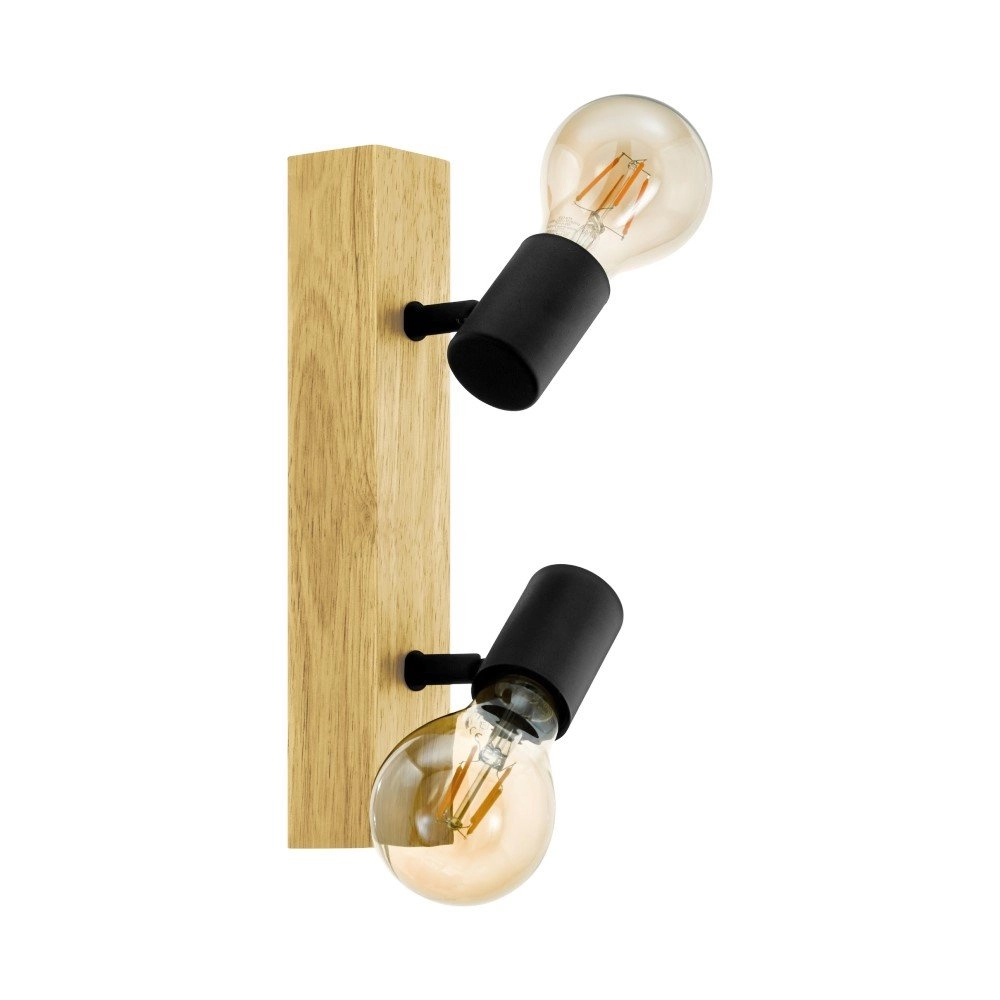 Landelijke plafondlamp Townshend 3 2-lichts zwart met hout Landelijke plafondlamp Townshend 3 2-lichts zwart met hout