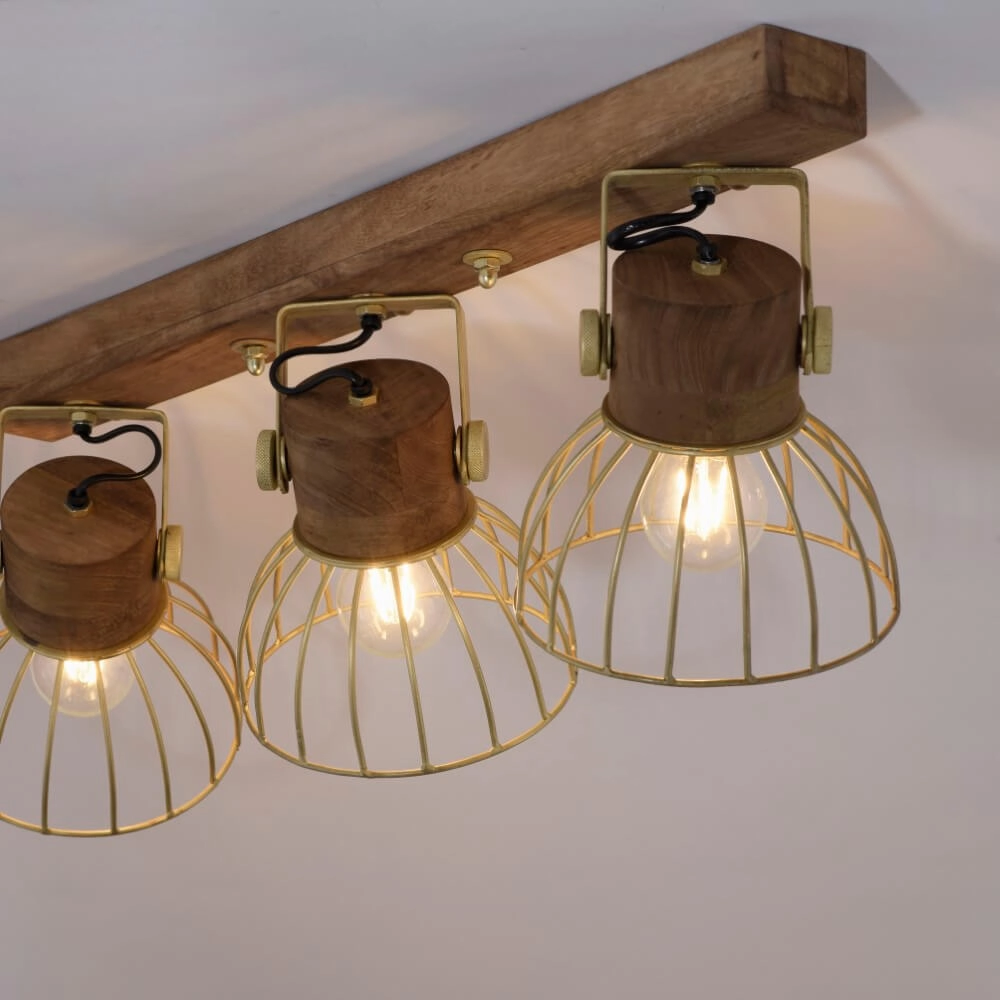 Plafondlamp Alami bruin messing 3-lichts Just Light 4043689976231