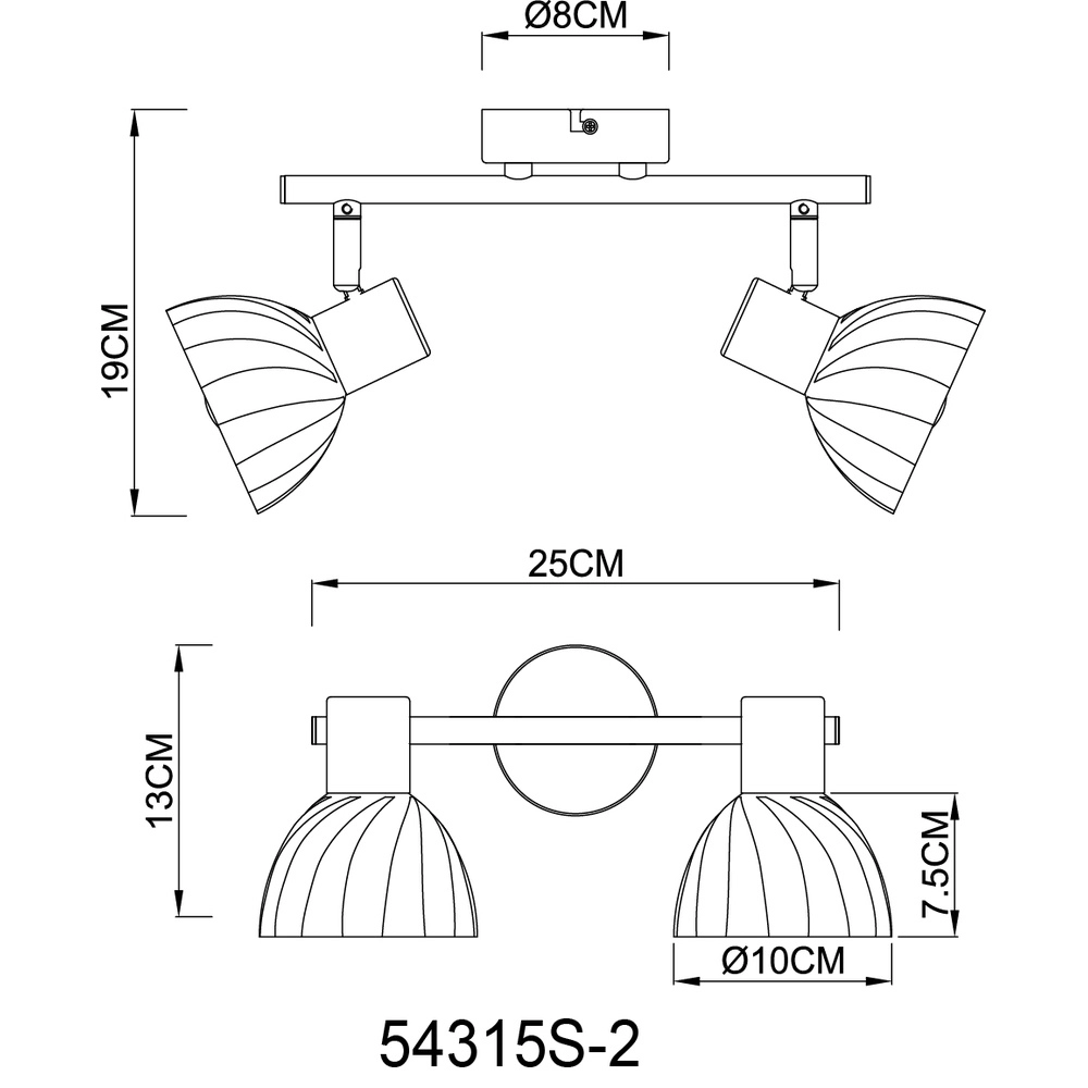 Plafondlamp 2-lichts Zachery zwart Globo 9007371522507