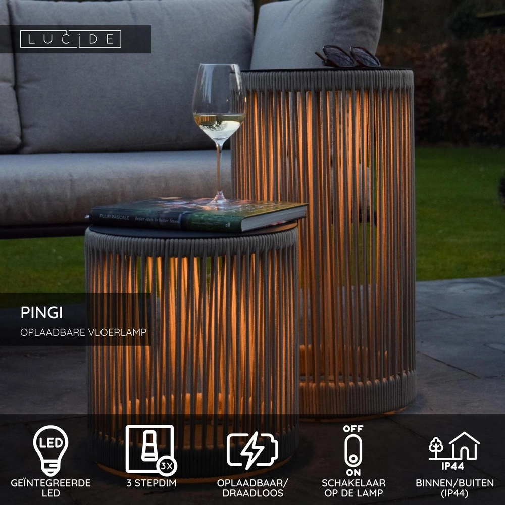 Oplaadbare vloerlamp Pingi taupe 36,5 x Ø 33,5cm Lucide 5411212061478