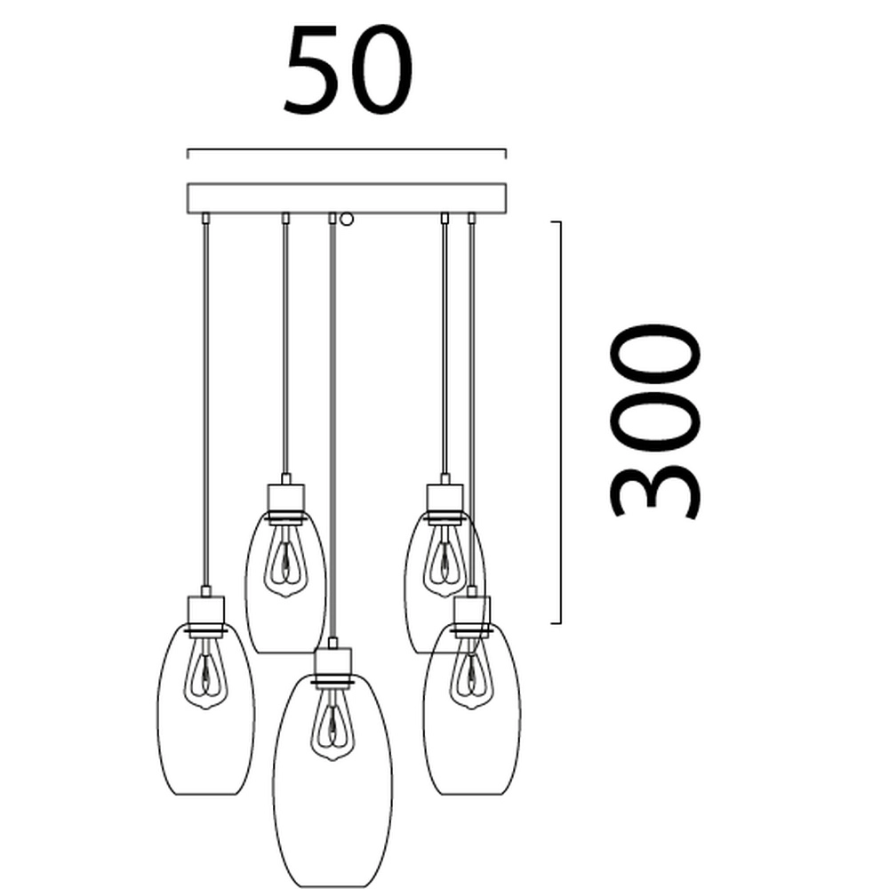 Vide hanglamp Olive met 5 glazen - zwart - Ø50cm Masterlight 8718121394145