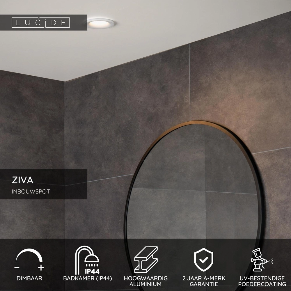 Inbouwspot Ziva IP44 wit Ø 8,4cm Lucide 5411212092182