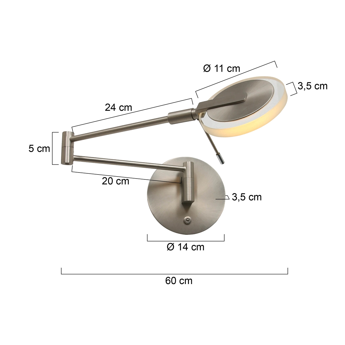 Led wand leeslamp Turound 10w - 2700K - 62cm RVS helder glas Steinhauer 8712746133370