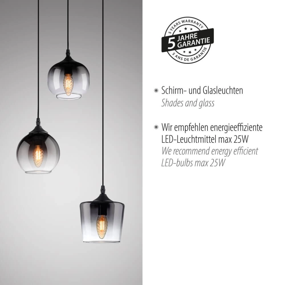 Zwarte hanglamp Zea 3-lichts Just Light 4043689994181