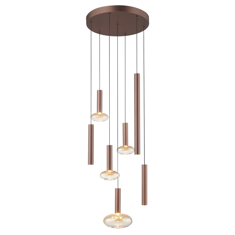 Hanglamp Veridian Ø 47cm koffie bruin met amber glas