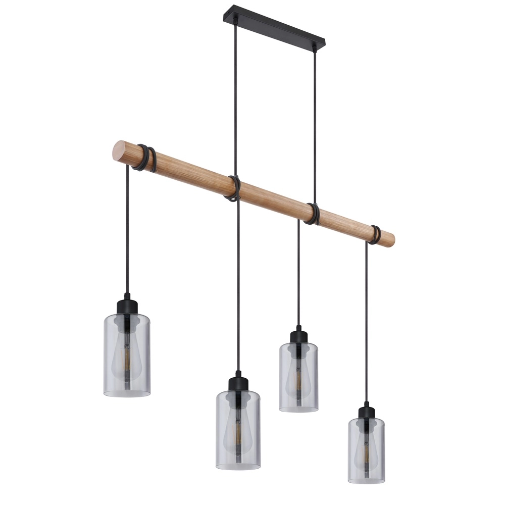 Hanglamp Hadera 4-lichts zwart met smoke glas Globo 9007371414840