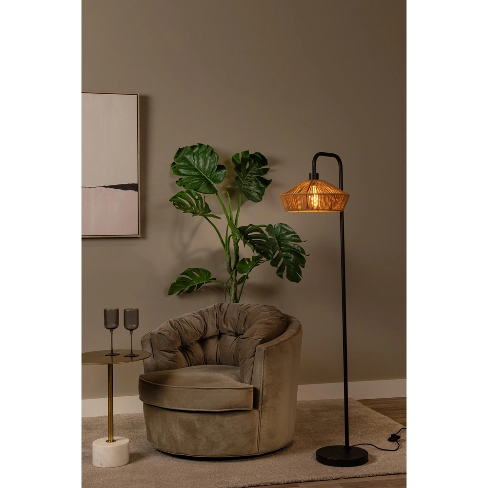 Vloerlamp Yunkai zwart met rotan Lucide 5411212106209
