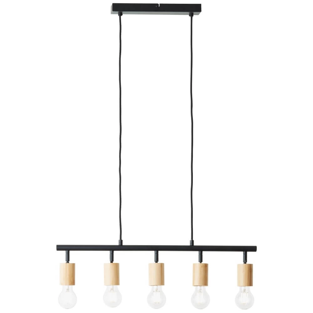 5-lichts hanglamp Tiffany zwart met hout Brilliant 4004353406409