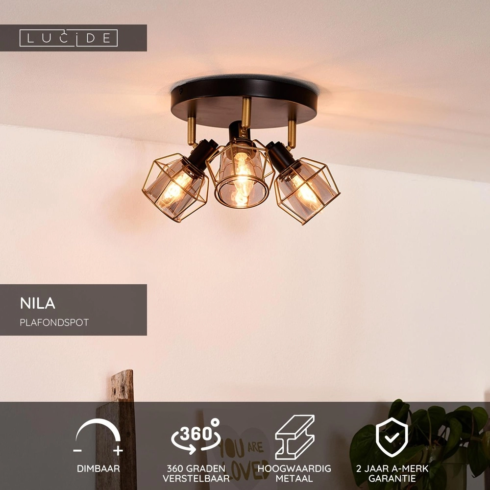 Plafondlamp Nila 3-lichts zwart Lucide 5411212770998