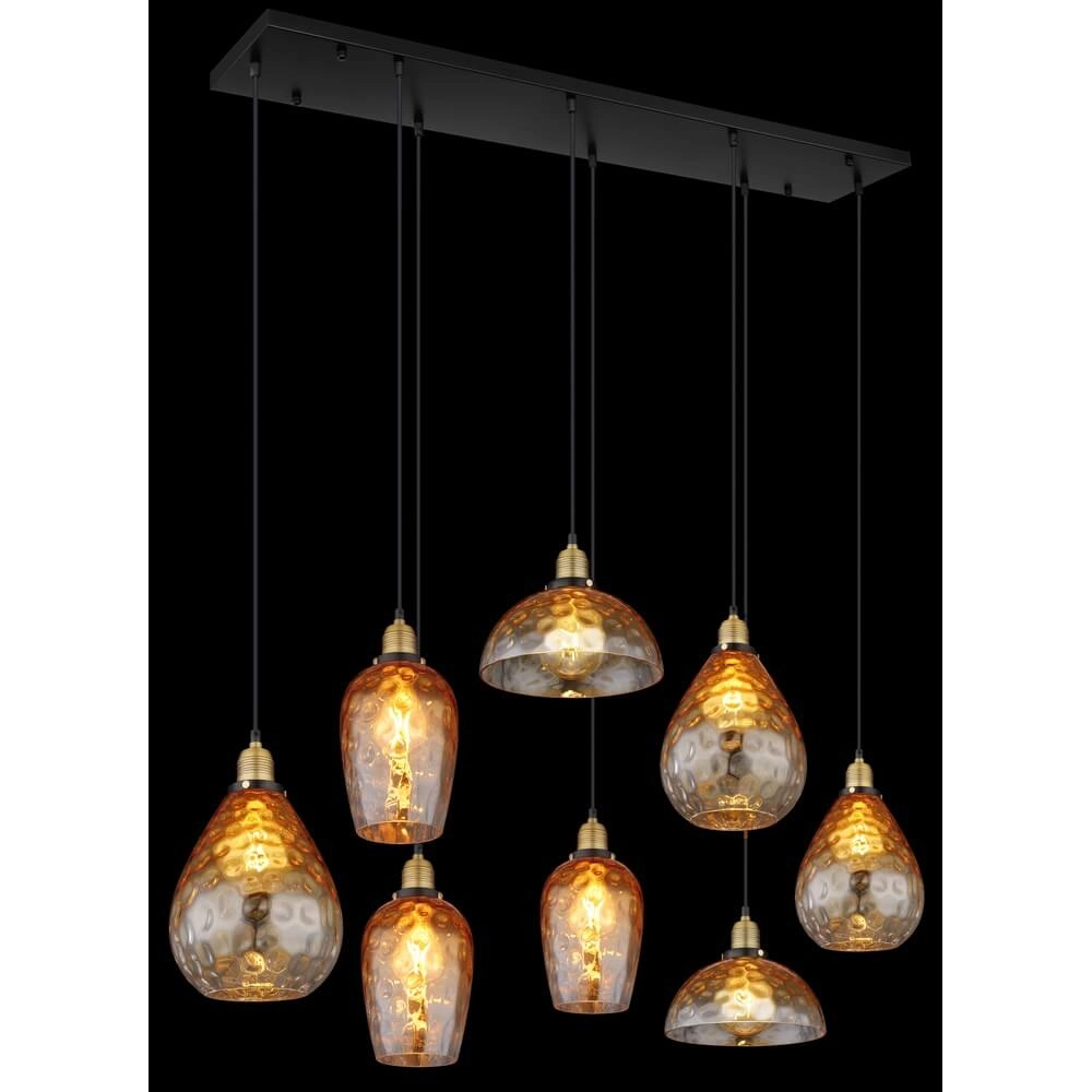 8-lichts hanglamp Salvy amber glas honinggraat Globo 9007371448609