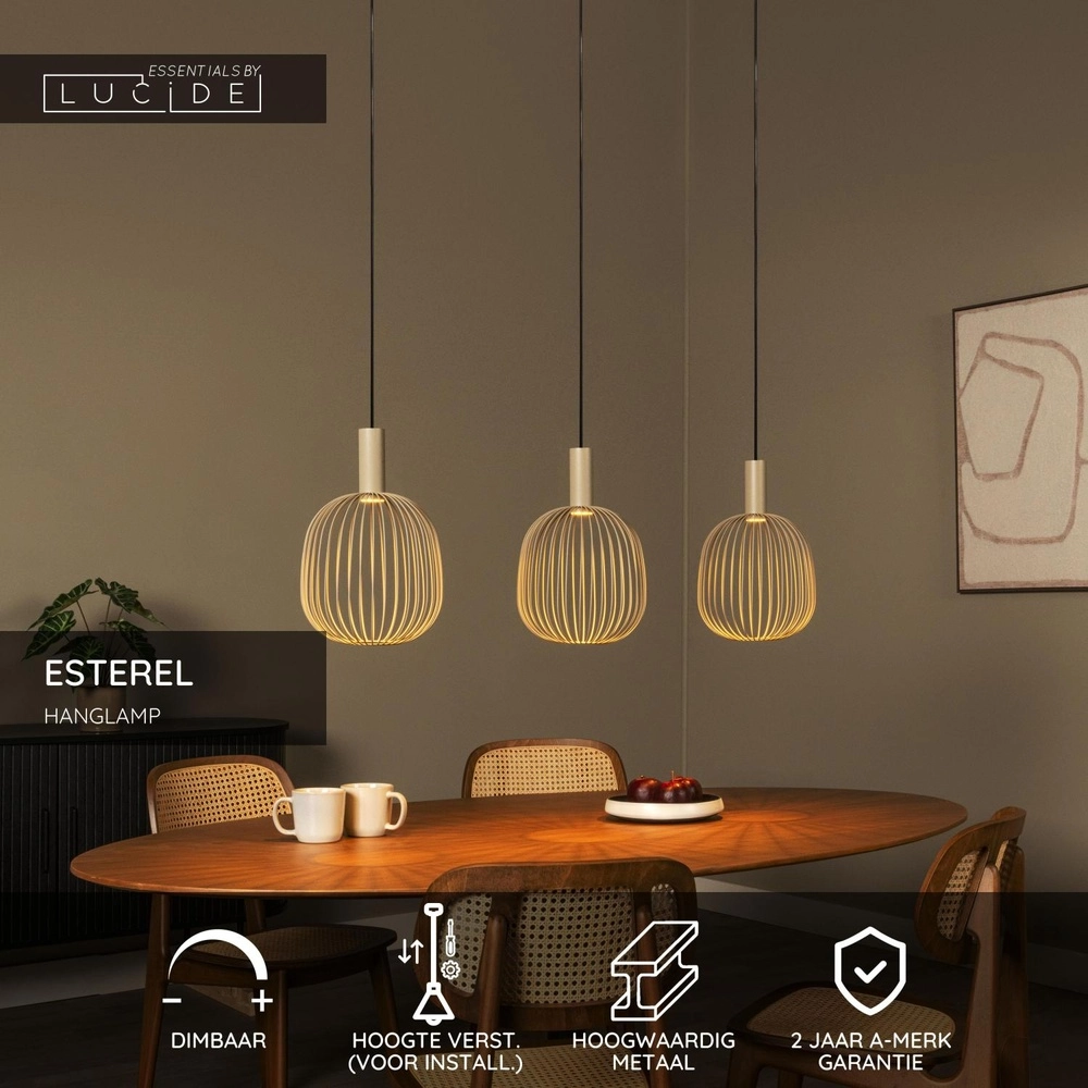 3-lichts hanglamp Esterel zand bruin mini GU10 Lucide 5411212212337