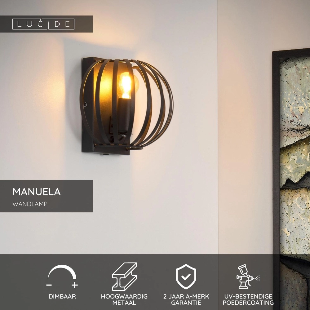 Wandlamp Manuela zwart Lucide 5411212782762