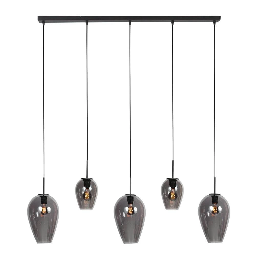 5-lichts hanglamp HaloSwap zwart met smoke glas
