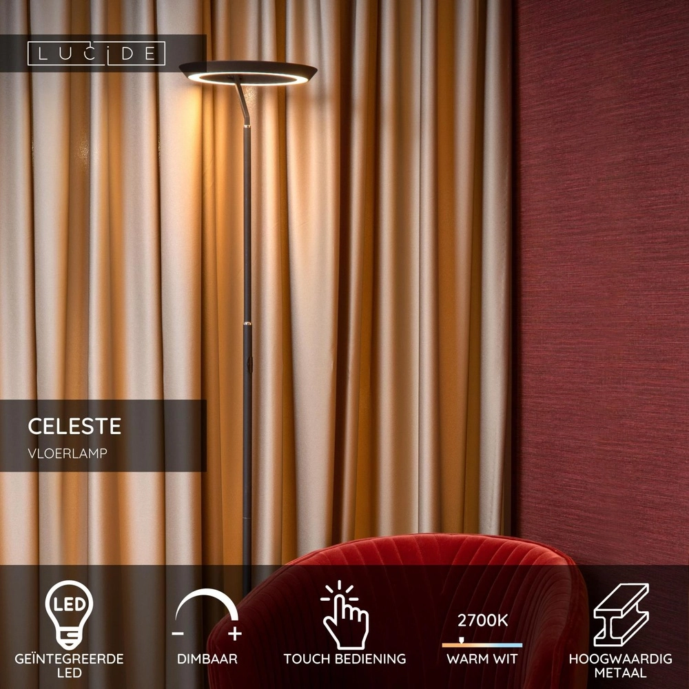 Design vloerlamp Celeste zwart Ø 28cm Lucide 5411212031938