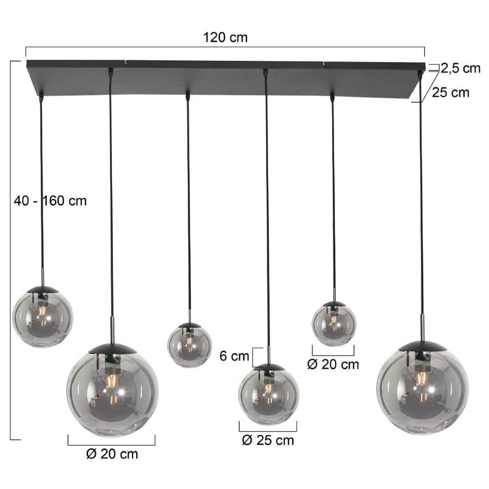 6-lichts glazen hanglamp Bolique zwart met smoke glas Steinhauer 8712746166422