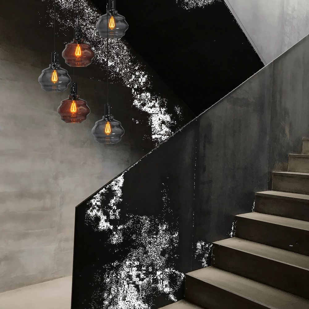 5-lichts vide hanglamp - zwart - Porto met Ball glazen Masterlight 8718121271279