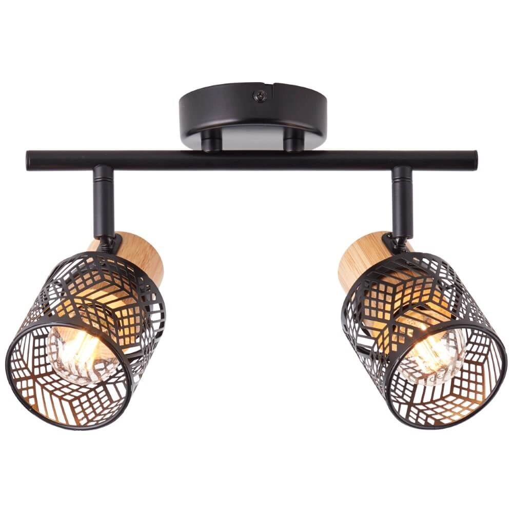 Spots Santy 2-lichts zwart met hout Spots Santy 2-lichts zwart met hout