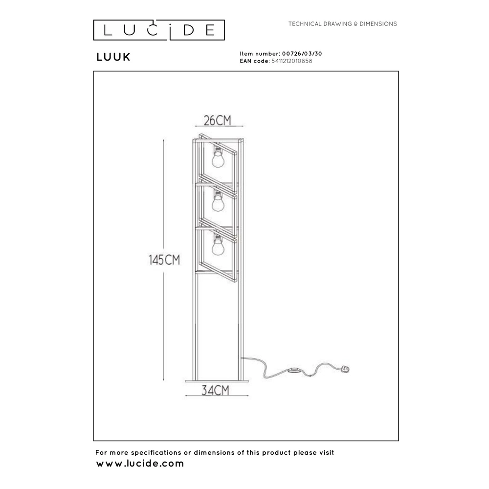 Vloerlamp Luuk 3-lichts zwart Lucide 5411212010858