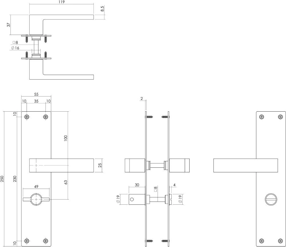 Moderne deurklink Amsterdam WC-sluiting 63/8 zwart Intersteel 8714186489550