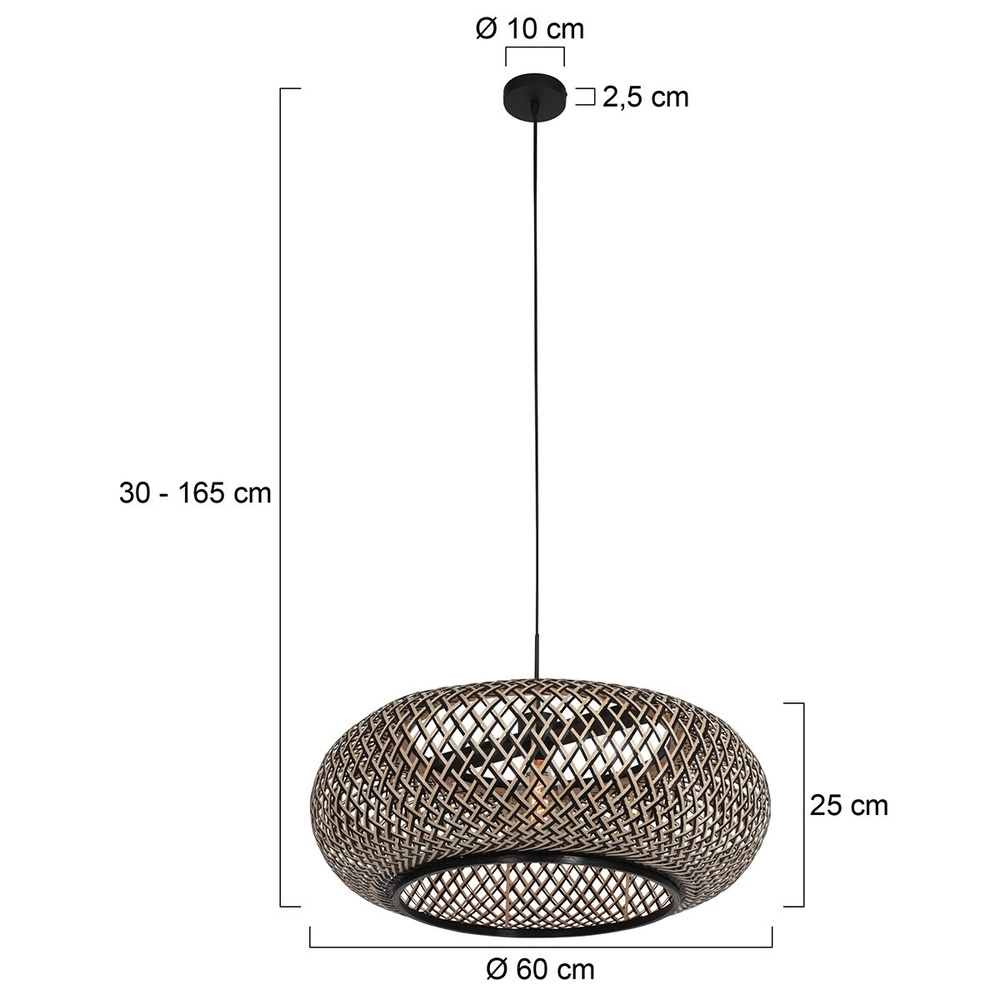 Hanglamp HaloSwap Ø 60cm zwart en rotan Steinhauer 8712746183276