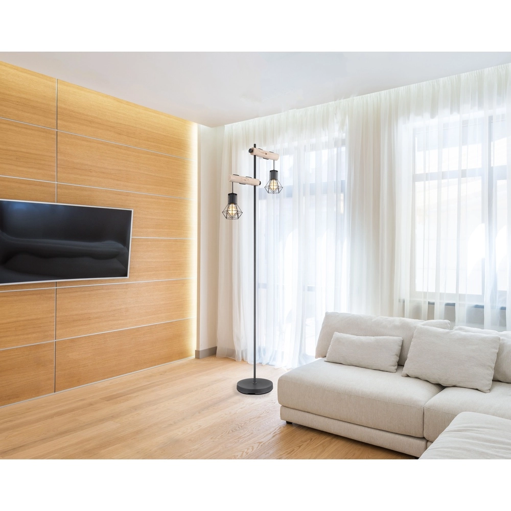 Vloerlamp Priska zwart met hout Globo 9007371443840