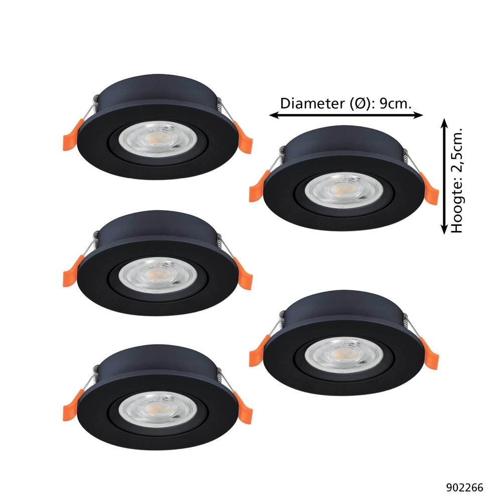 Set van 5 inbouwspots Barranco zwart Ø 9cm - 3-staps CCT Eglo 9008606359462