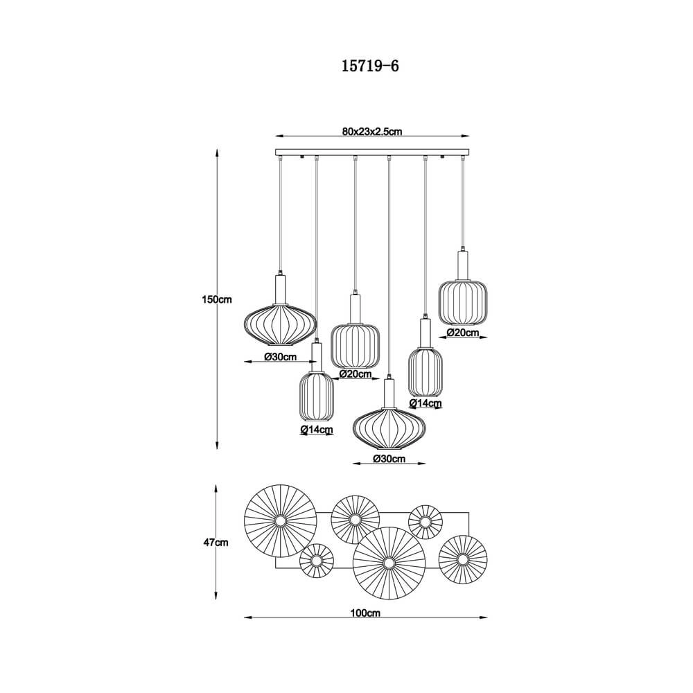 Hanglamp Valletta met gekleurd glas 6-lichts Globo 9007371458868