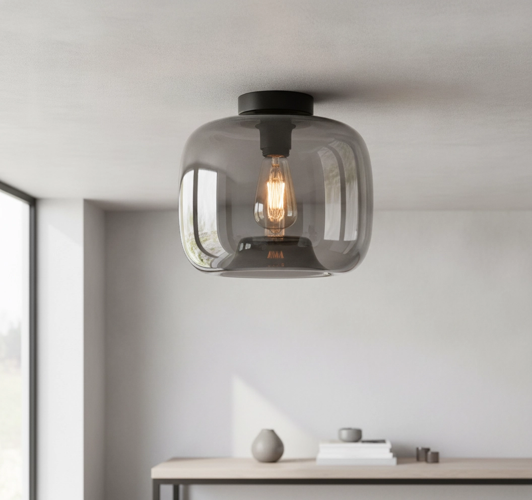 Plafondlamp Preston grijs glas Ø 28cm