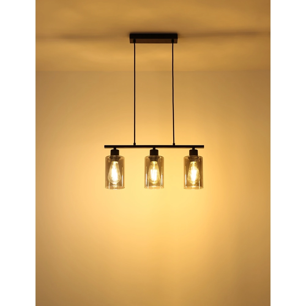 Hanglamp Hadera 3-lichts zwart met smoke glas Globo 9007371578689