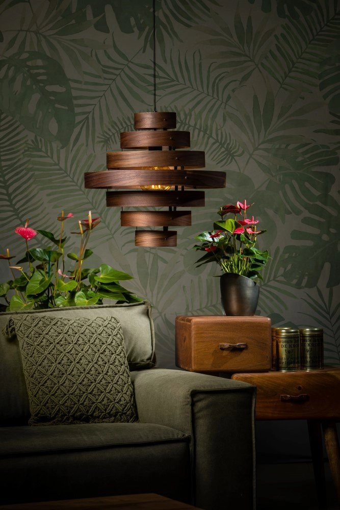 Stoere hanglamp Walnut 7-rings houtbruin ETH 8719075185759