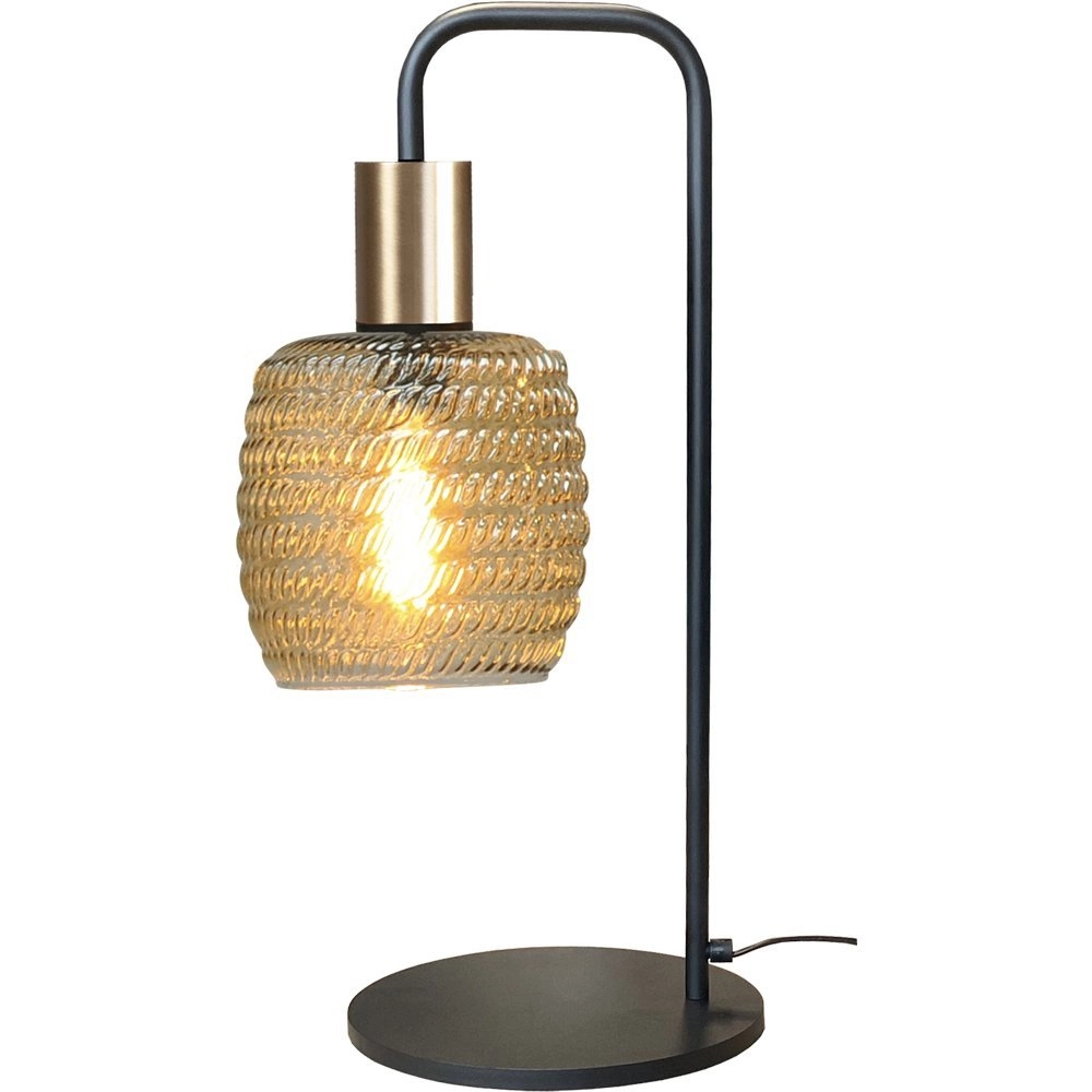 Tafellamp geribd glas Bounty zwart en goud