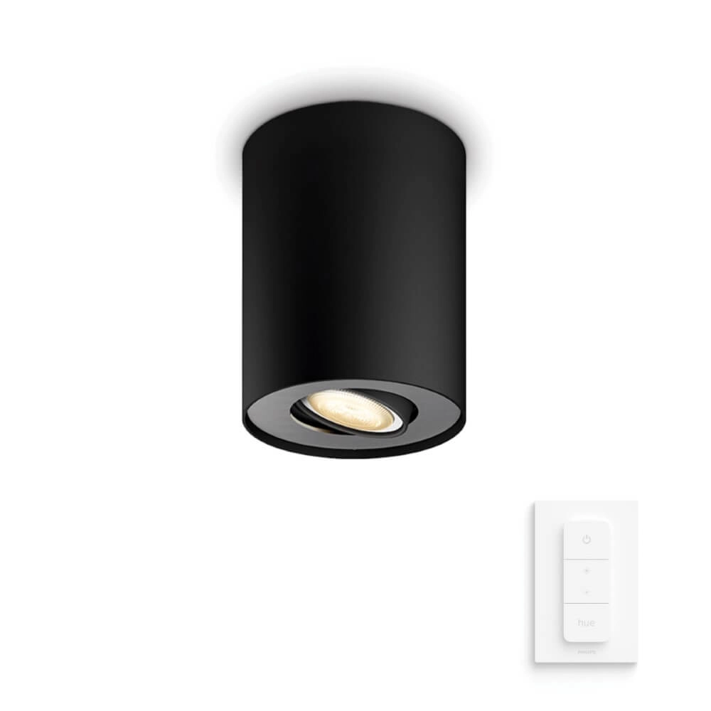 Plafondspot Hue Pillar - White Ambiance 1-lichts zwart met schakelaar Philips 8719514338449