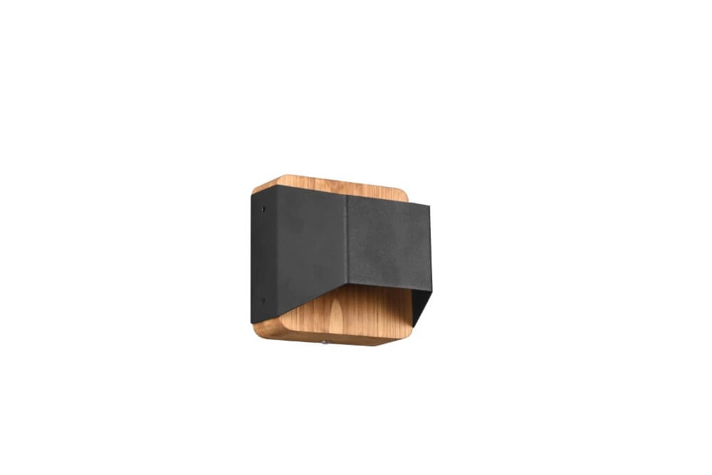 Wand lamp Arino 12cm zwart met houtbruin Wand lamp Arino 12cm zwart met houtbruin