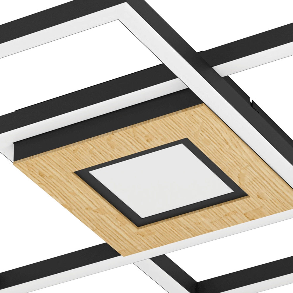 Led plafondlamp Marinello zwart met hout Eglo 9008606327881
