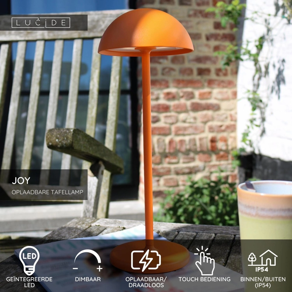 Oplaadbare tafellamp Joy IP54 oranje Lucide 5411212151988