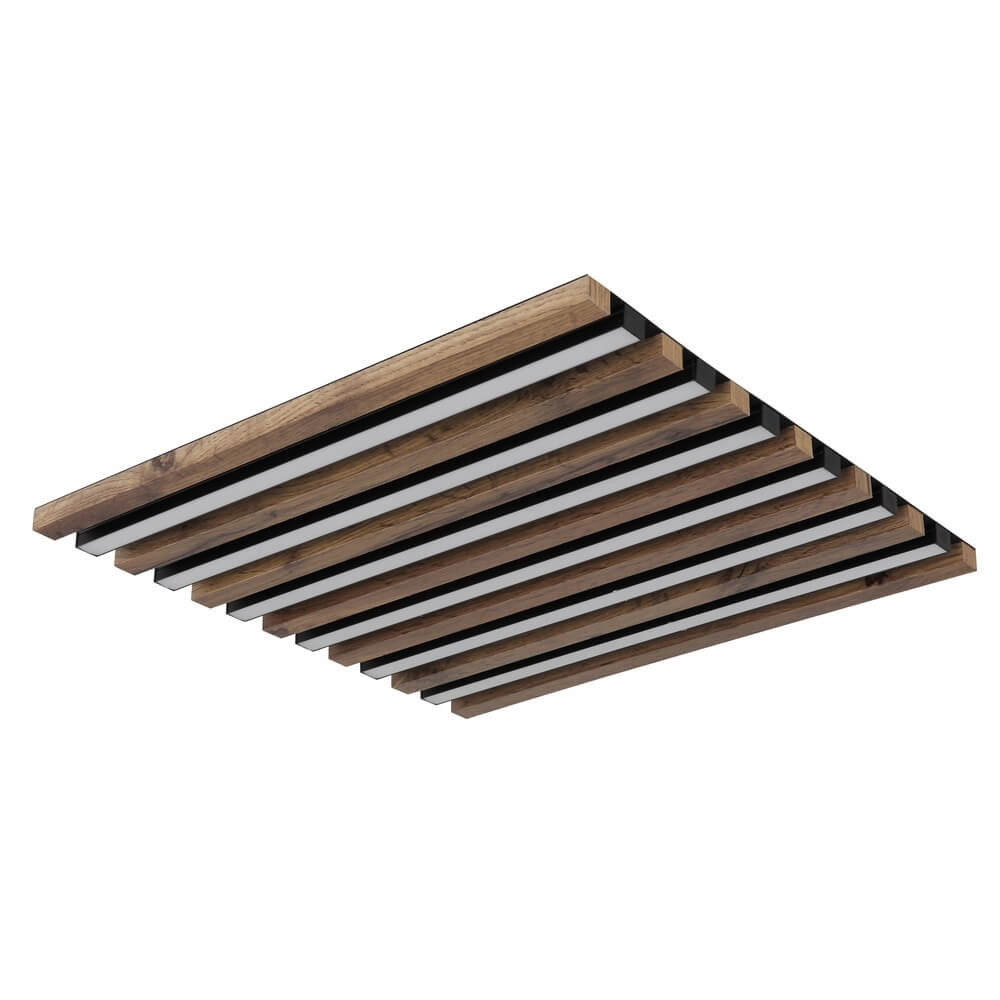 Plafondlamp Hayden zwart met hout vierkant 45cm Globo 9007371510641
