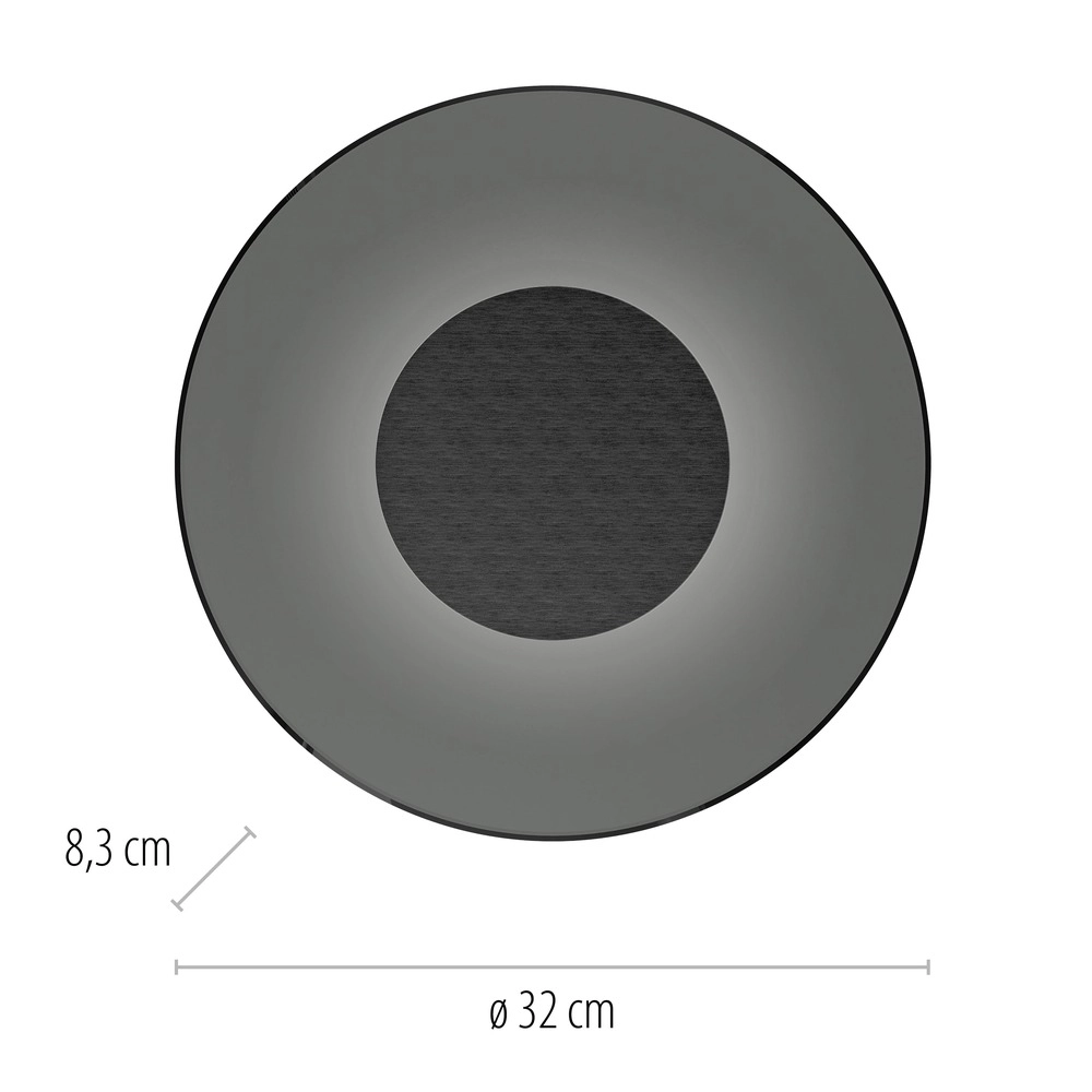 Wandlamp Pure Moon Ø 32cm - platin met smoke glas Paul Neuhaus 4012248386354